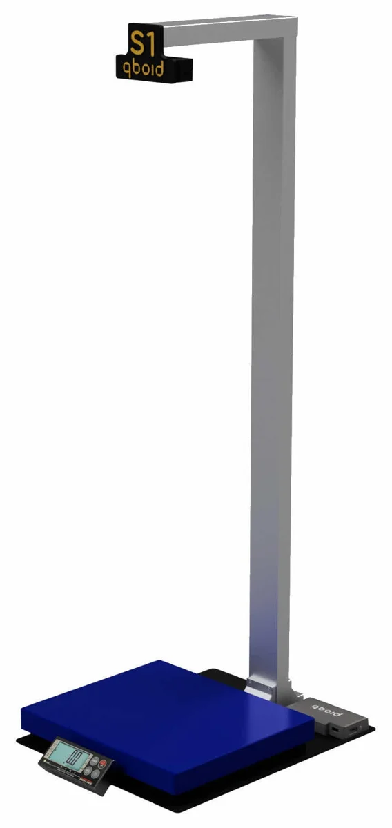 S1 benchtop station: a mast with the overhead sensor above a scale