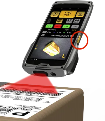 M2 render: barcode beam on a parcel label